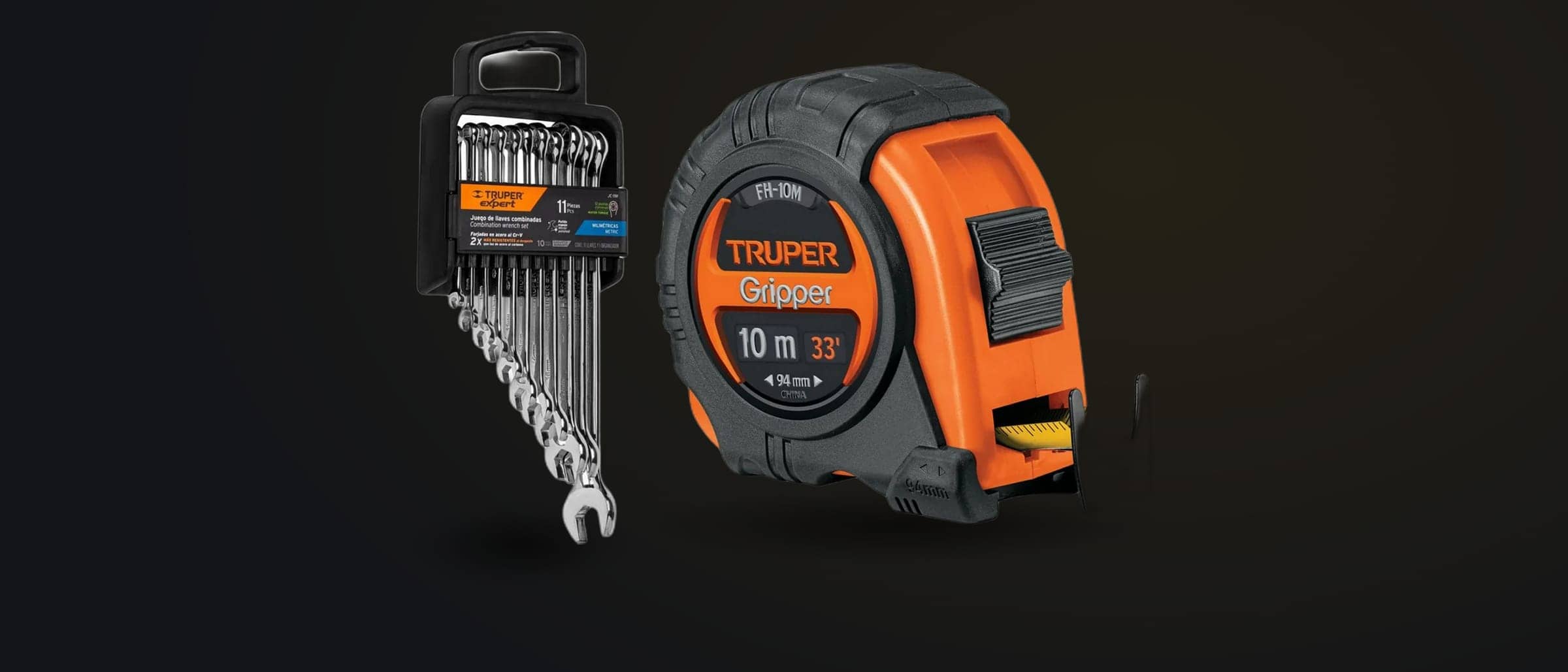 Juego de llaves combinadas y cinta métrica profesional para mantenimiento industrial