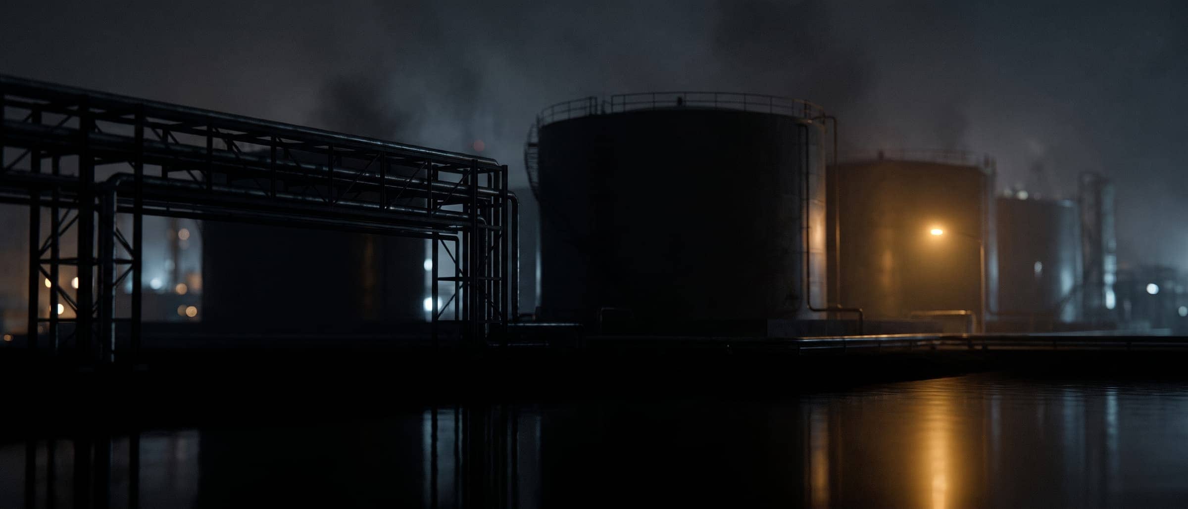 Estructuras metálicas industriales de Maracaibo iluminadas de noche